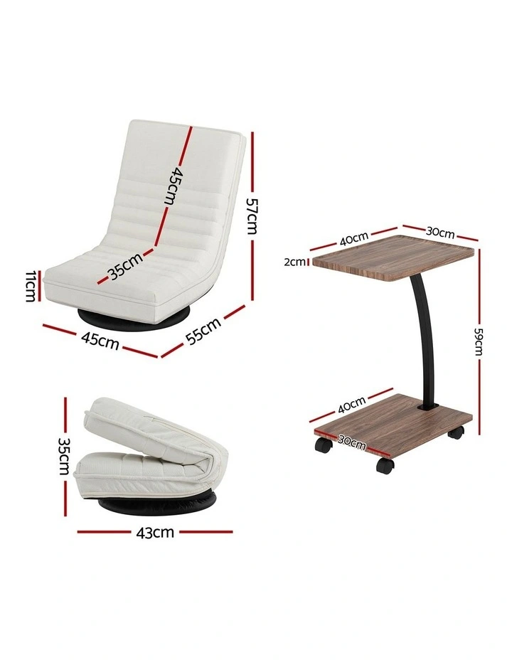 Artiss Floor Lounge 360 Swivel Foldable Sofa Chair and Side Table with Castors Set image 2