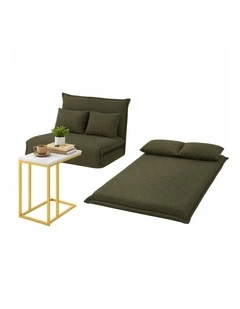 Artiss Floor Lounge Sofa Bed Folding Chaise Chair Green & Coffee Table Side Table Marble Effect