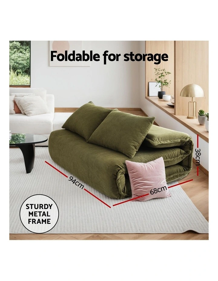 Artiss Floor Lounge Sofa Bed Folding Chaise Chair Green & Coffee Table Side Table Marble Effect image 5
