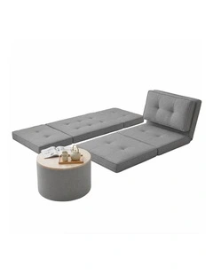 Artiss Recliner Adjustable Floor Chaise Lounge & Ottoman Foot Rest Grey Set