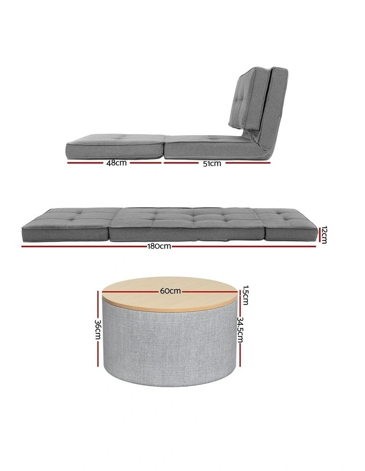 Artiss Recliner Adjustable Floor Chaise Lounge & Ottoman Foot Rest Grey Set image 2