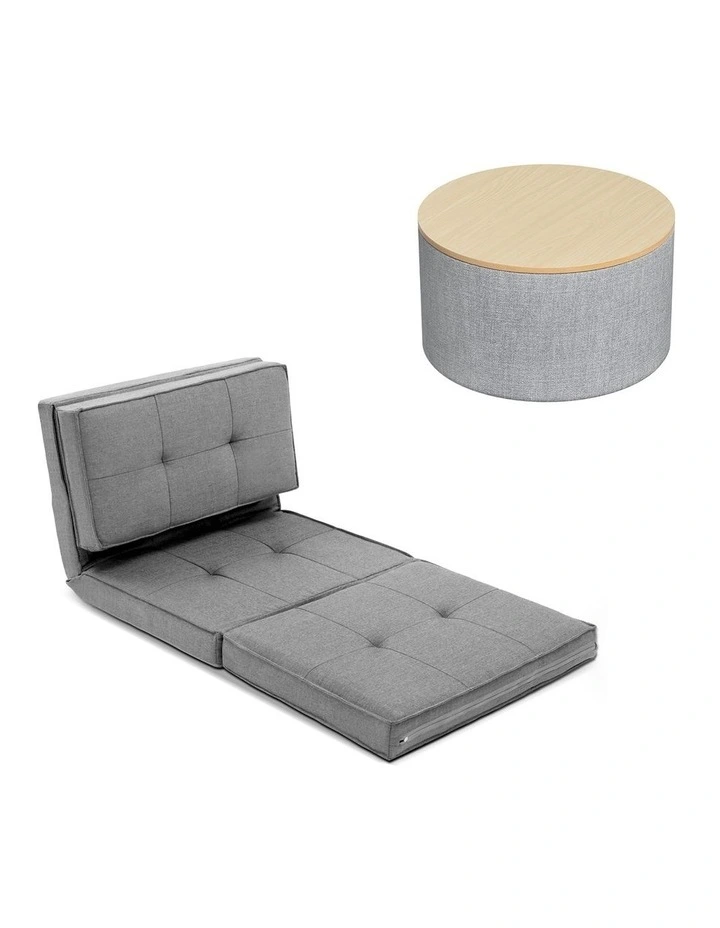 Artiss Recliner Adjustable Floor Chaise Lounge & Ottoman Foot Rest Grey Set image 3