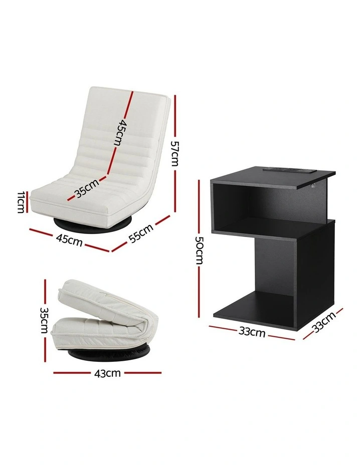 Artiss Swivel Floor Chair and Bedside Table with Charging Station Set image 2