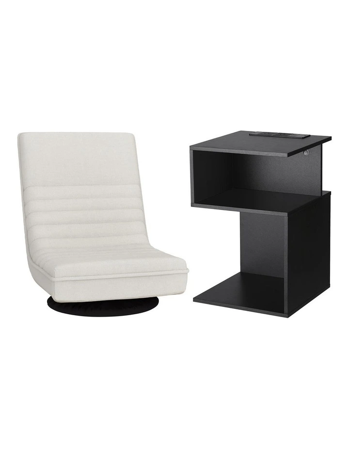 Artiss Swivel Floor Chair and Bedside Table with Charging Station Set image 3