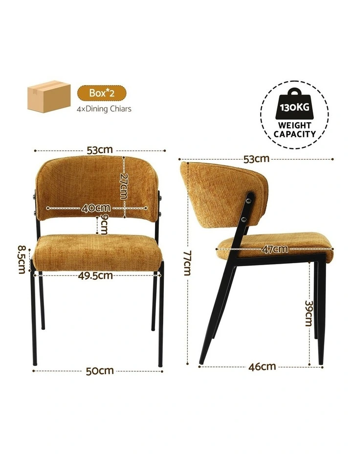 Artiss Dining Chairs Set of 4 Linen Fabric Soft Upholstered Chairs Mustard image 2