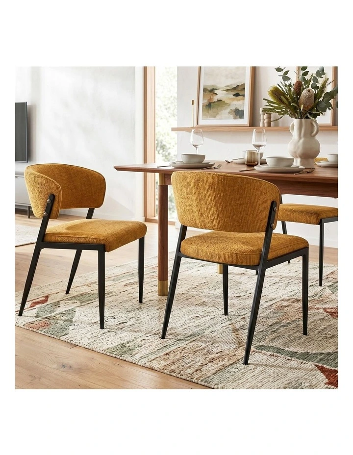 Artiss Dining Chairs Set of 4 Linen Fabric Soft Upholstered Chairs Mustard image 4