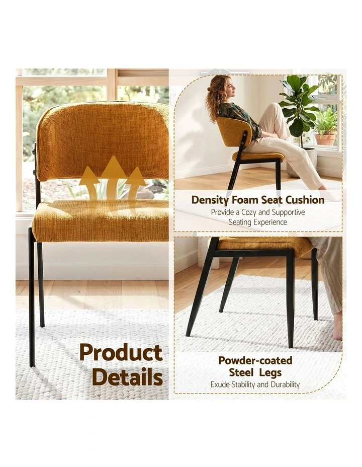 Artiss Dining Chairs Set of 4 Linen Fabric Soft Upholstered Chairs Mustard image 6