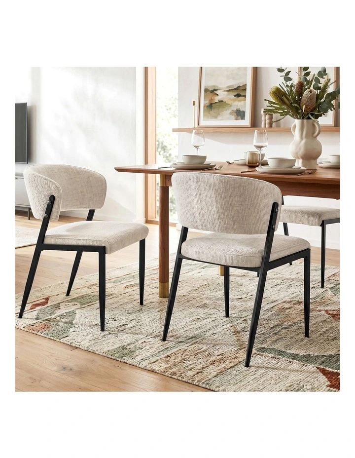 Artiss Dining Chairs Set of 4 Linen Fabric Soft Upholstered Chairs Beige image 4