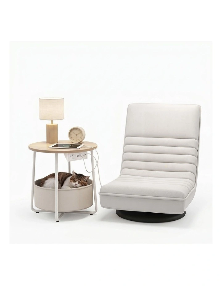 Artiss Floor Lounge & Round Coffee Table Side End Table with Charging Station Set image 1