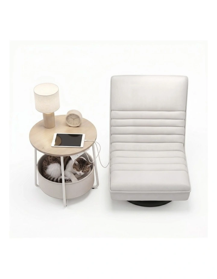 Artiss Floor Lounge & Round Coffee Table Side End Table with Charging Station Set image 3