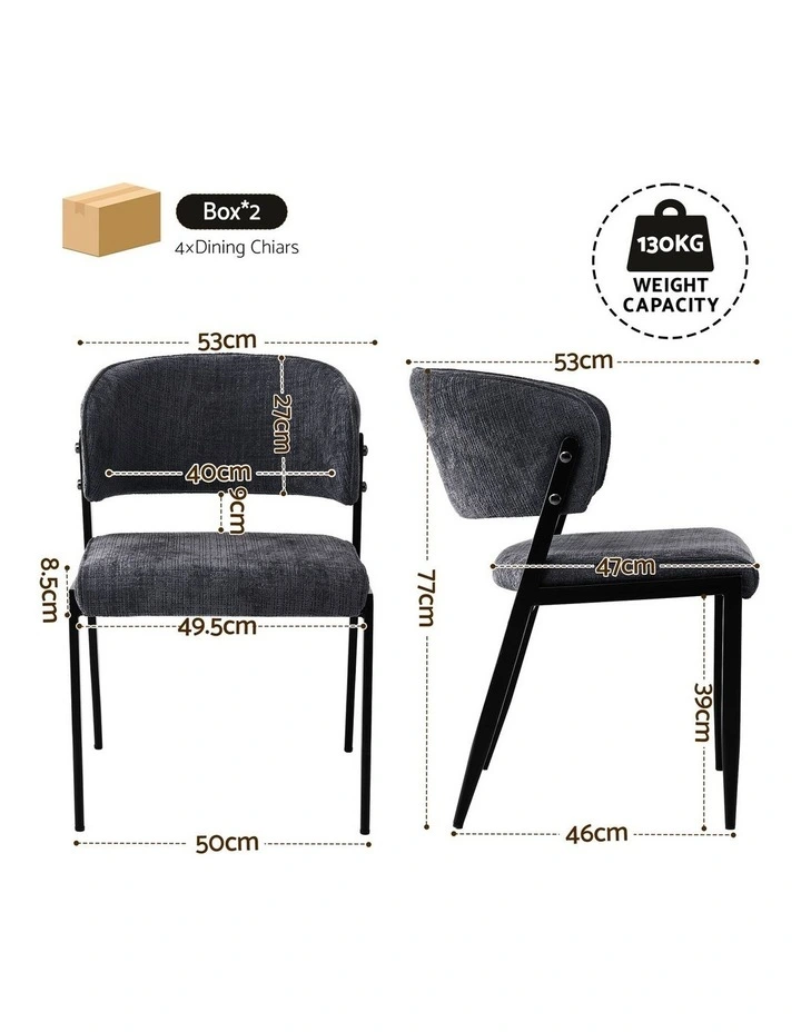 Artiss Dining Chairs Set of 4 Linen Fabric Soft Upholstered Chairs Charcoal image 2