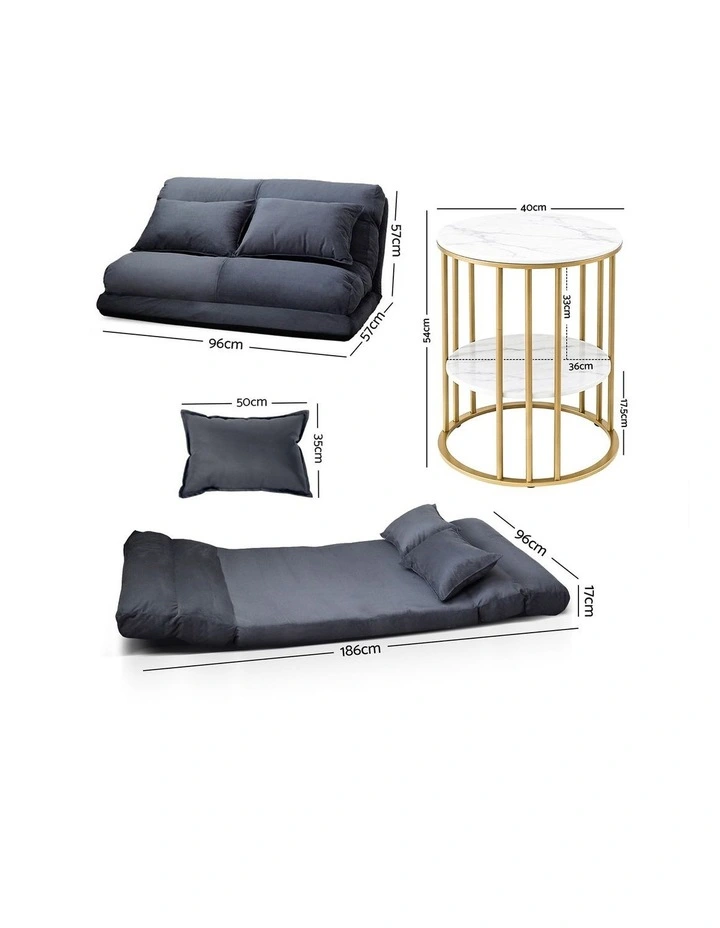 Artiss Floor Lounge Sofa Bed & Coffee Table 2 Tier Marble Effect Side Table Set image 3