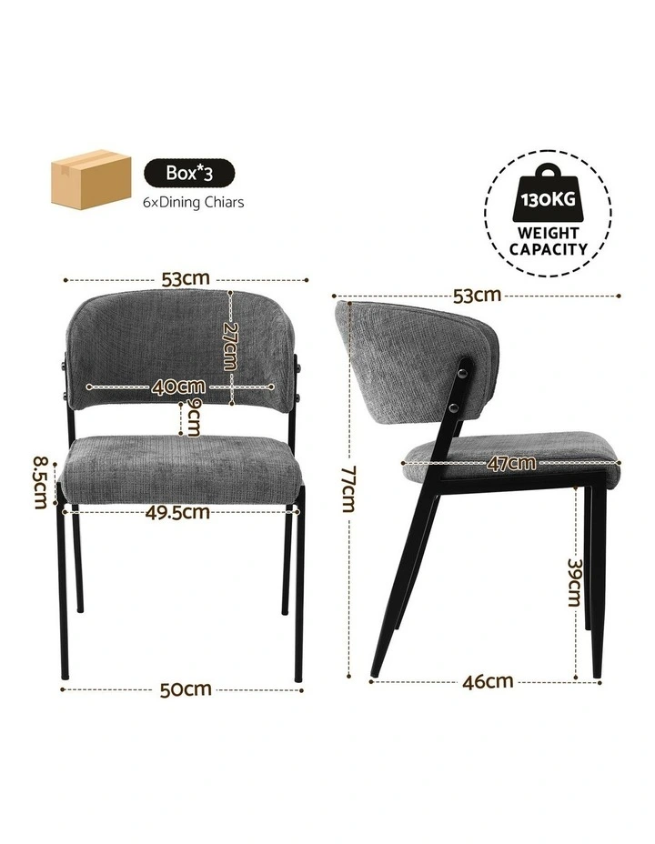 Artiss Dining Chairs Set of 6 Linen Fabric Soft Upholstered Chairs Grey image 2