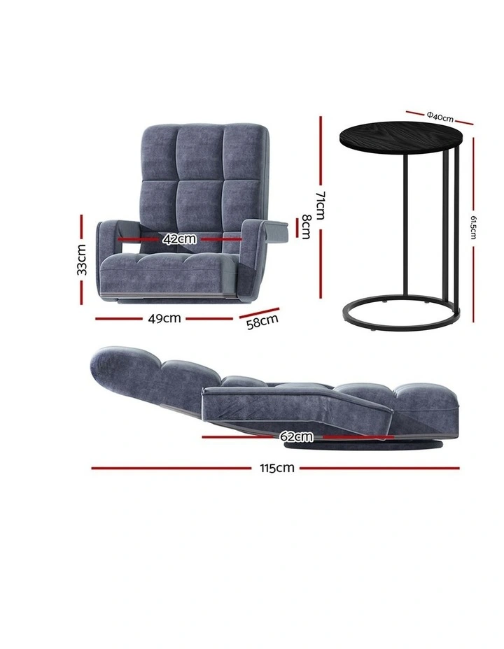 Artiss Floor Sofa Chair & End Table Set, Swivel Lounge Recliner Side Tables image 4