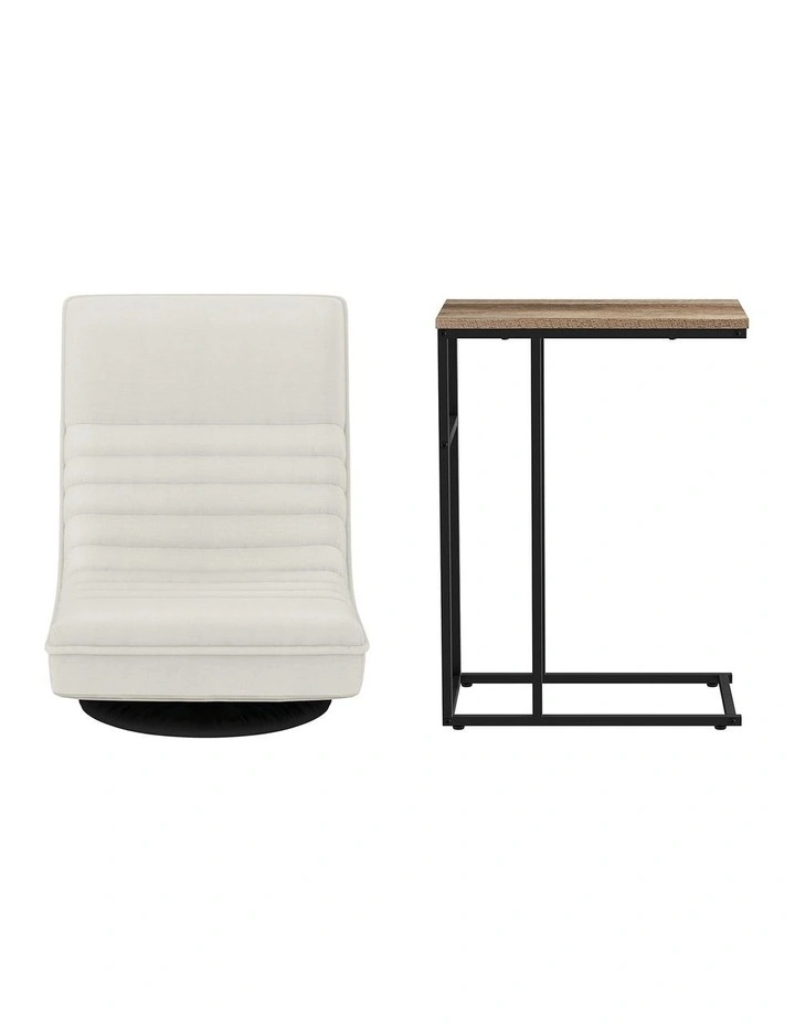 Artiss Floor Lounge Sofa Chair & C-Shaped Side Table Set White Walnut image 1