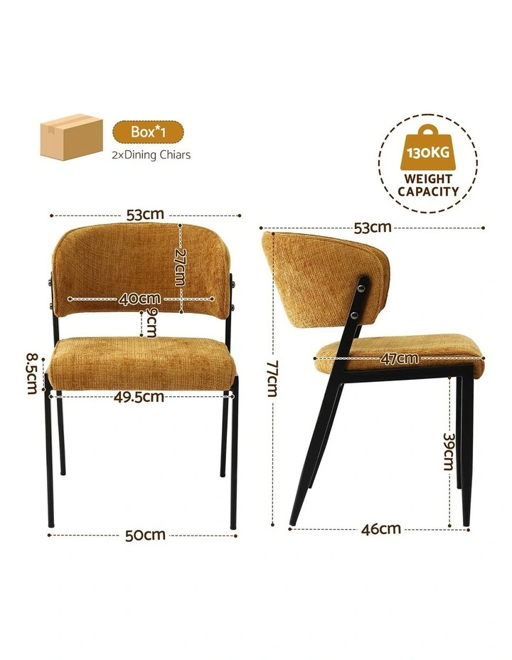 Artiss Dining Chairs Set of 2 Linen Fabric Soft Upholstered Chairs Mustard image 2