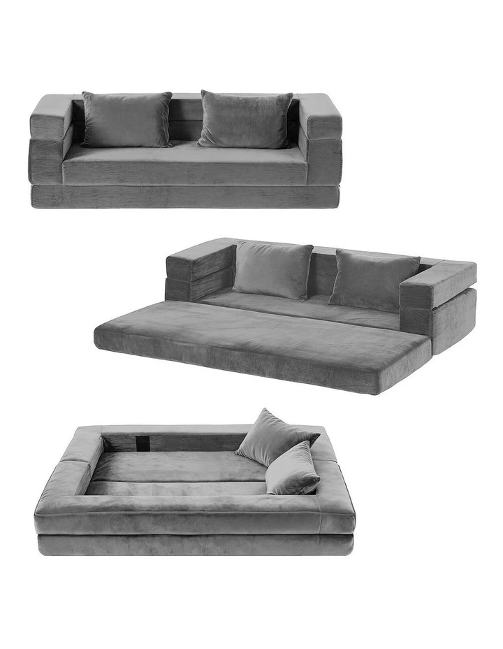 Artiss Convertible Folding Sofa Bed Pull Out Mattress Foldable Lounge Couch Grey image 2
