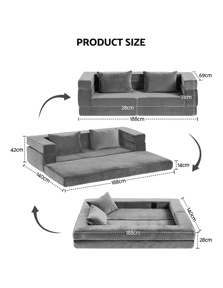 Artiss Convertible Folding Sofa Bed Pull Out Mattress Foldable Lounge Couch Grey image 3