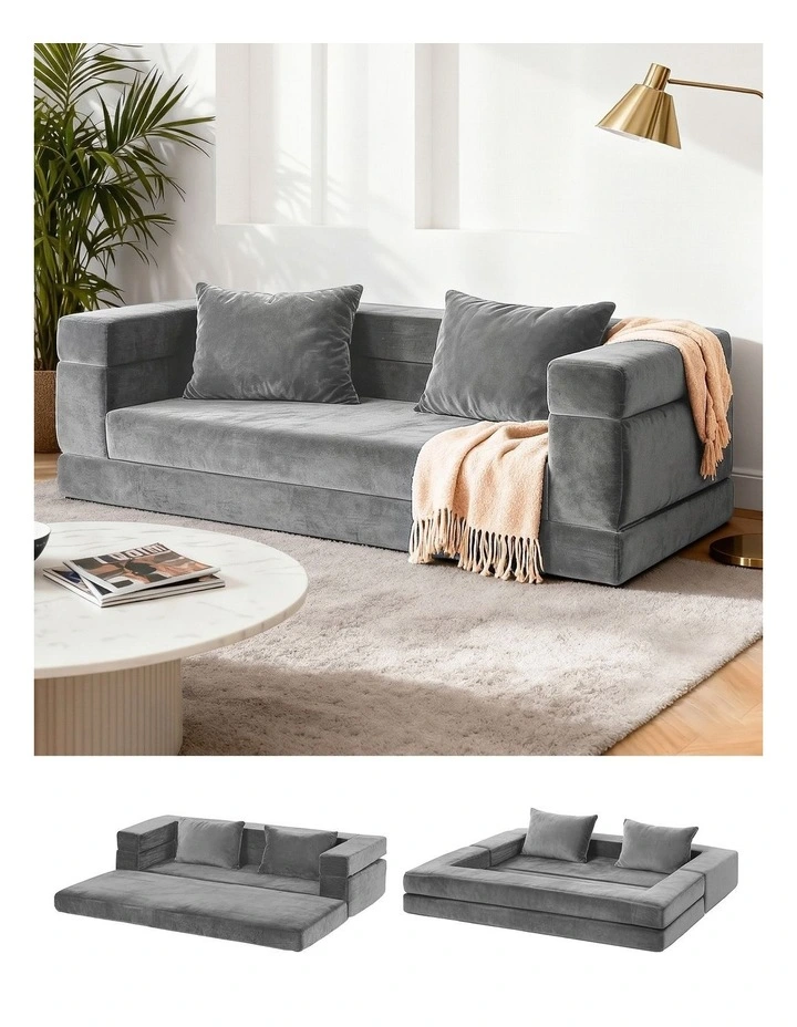 Artiss Convertible Folding Sofa Bed Pull Out Mattress Foldable Lounge Couch Grey image 4