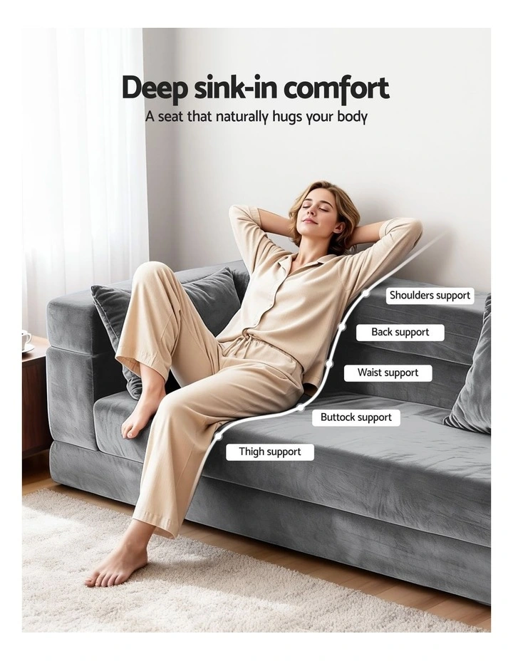 Artiss Convertible Folding Sofa Bed Pull Out Mattress Foldable Lounge Couch Grey image 6