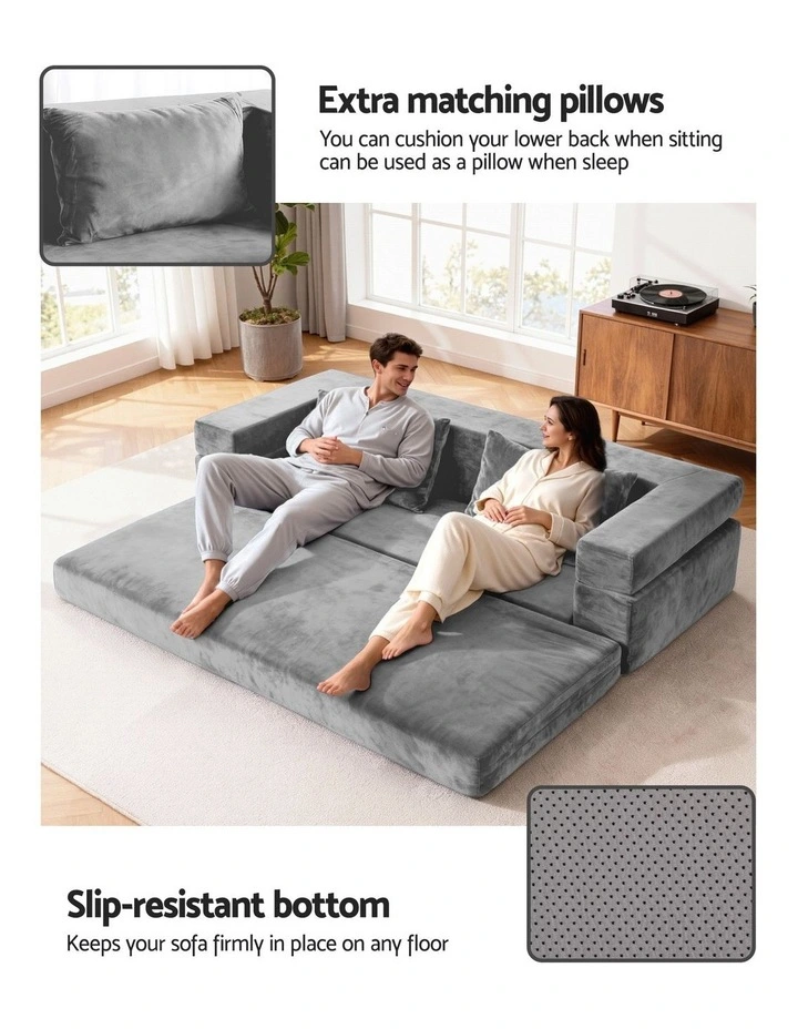 Artiss Convertible Folding Sofa Bed Pull Out Mattress Foldable Lounge Couch Grey image 7