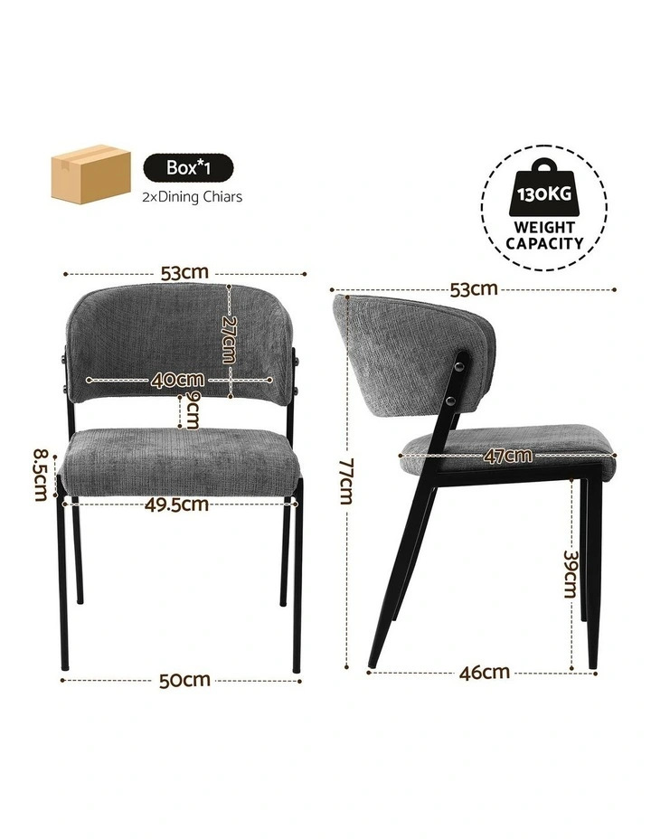 Artiss Dining Chairs Set of 2 Linen Fabric Soft Upholstered Chairs Grey image 2