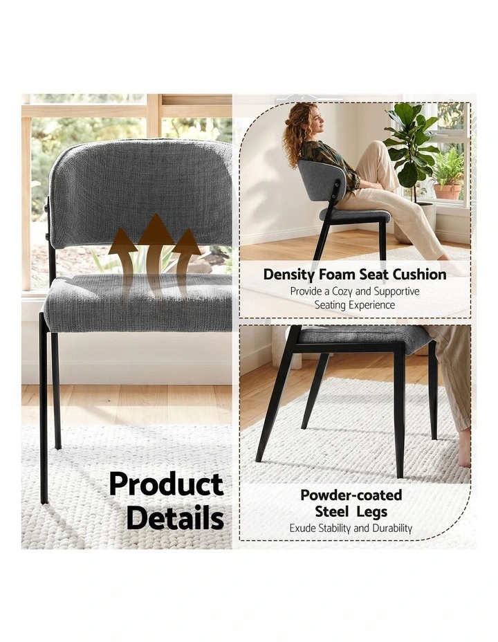 Artiss Dining Chairs Set of 2 Linen Fabric Soft Upholstered Chairs Grey image 6