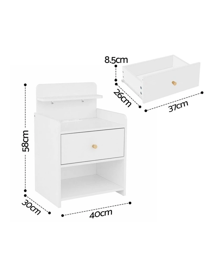 Artiss Bedside Table Drawer Charging Station White image 2