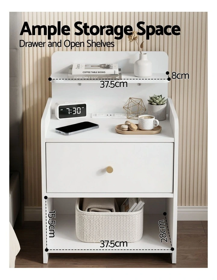 Artiss Bedside Table Drawer Charging Station White image 4