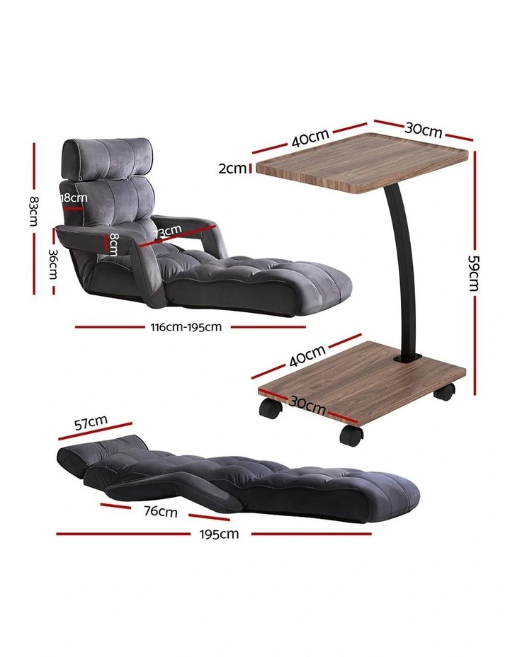 Artiss  Floor Lounge & Coffee Table Set, Adjustable Recliner End Table w/ Wheels image 2
