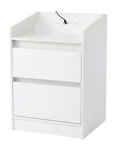 Artiss Bedside Table Nightstand with Charging Station 2 Drawers LED White