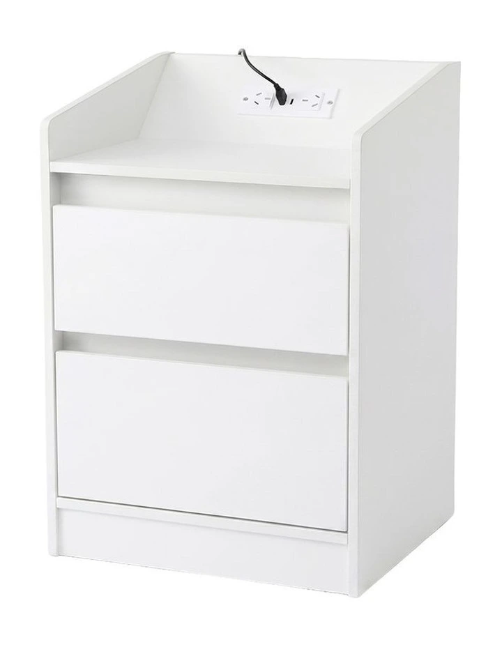 Artiss Bedside Table Nightstand with Charging Station 2 Drawers LED White image 1