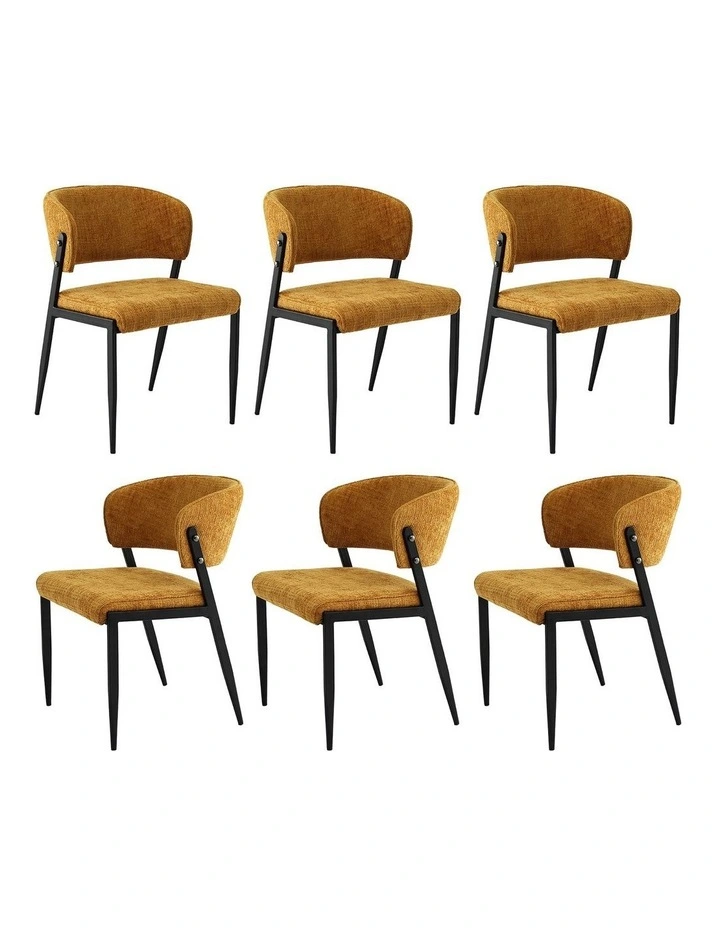 Artiss Dining Chairs Set of 6 Linen Fabric Soft Upholstered Chairs Mustard image 1