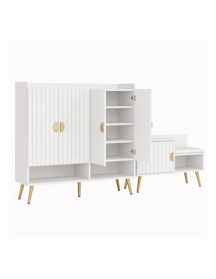 Artiss Shoe Cabinet Bench Set Adjustable Shelf Hallway Living Room White image 1