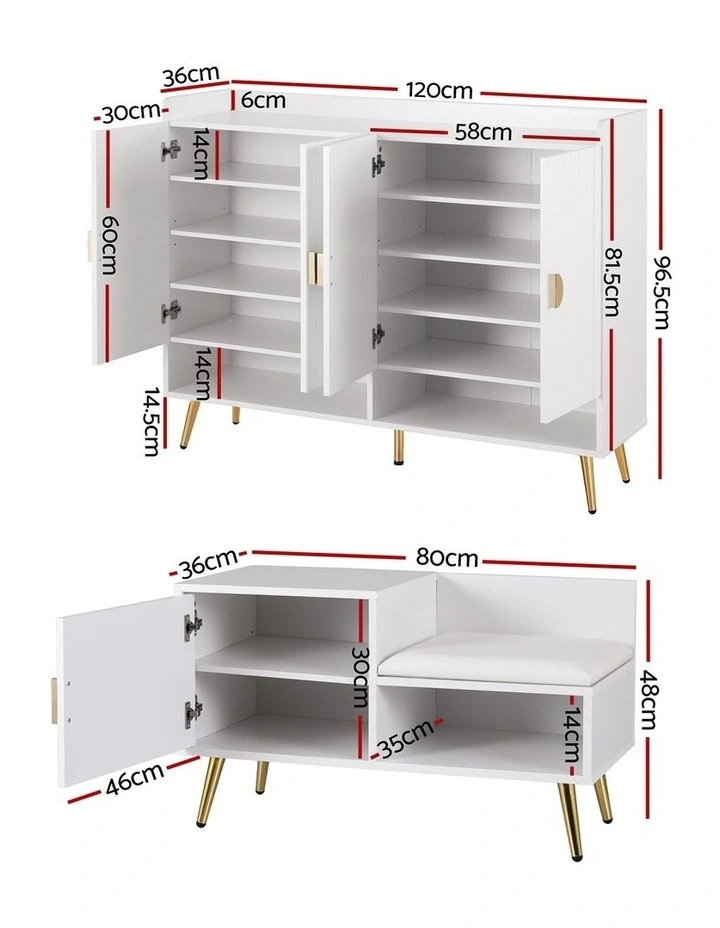 Artiss Shoe Cabinet Bench Set Adjustable Shelf Hallway Living Room White image 2