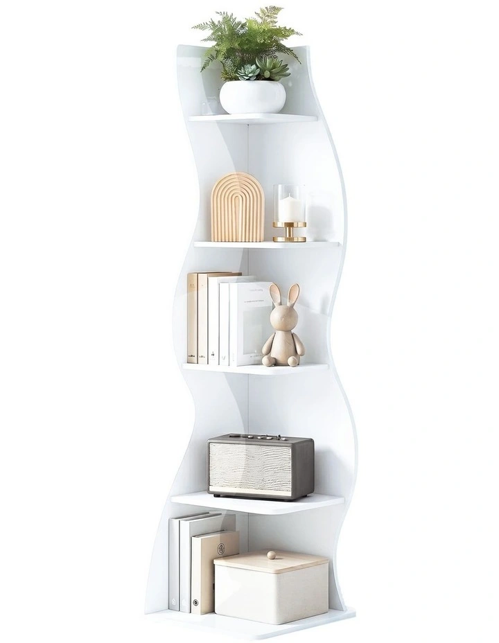 Artiss 5-Tier Bookshelf Corner Shelf S-shaped Storage Rack White image 1