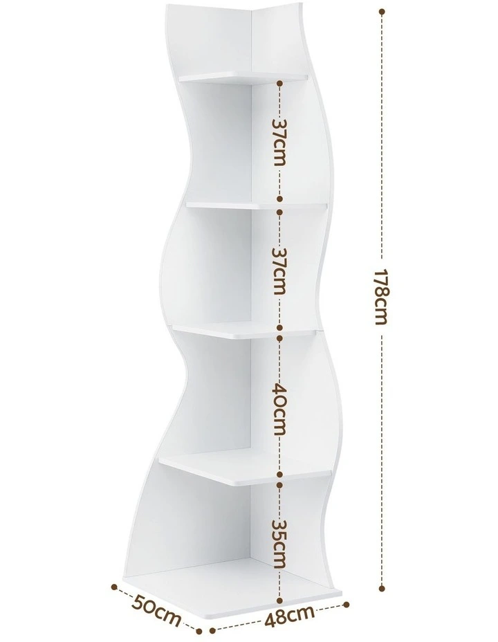 Artiss 5-Tier Bookshelf Corner Shelf S-shaped Storage Rack White image 2