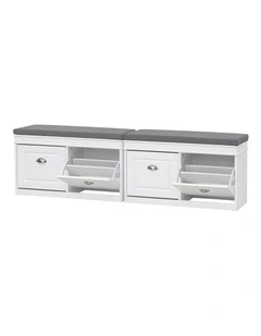 Artiss 2x Shoe Bench Set Flip Drawer White
