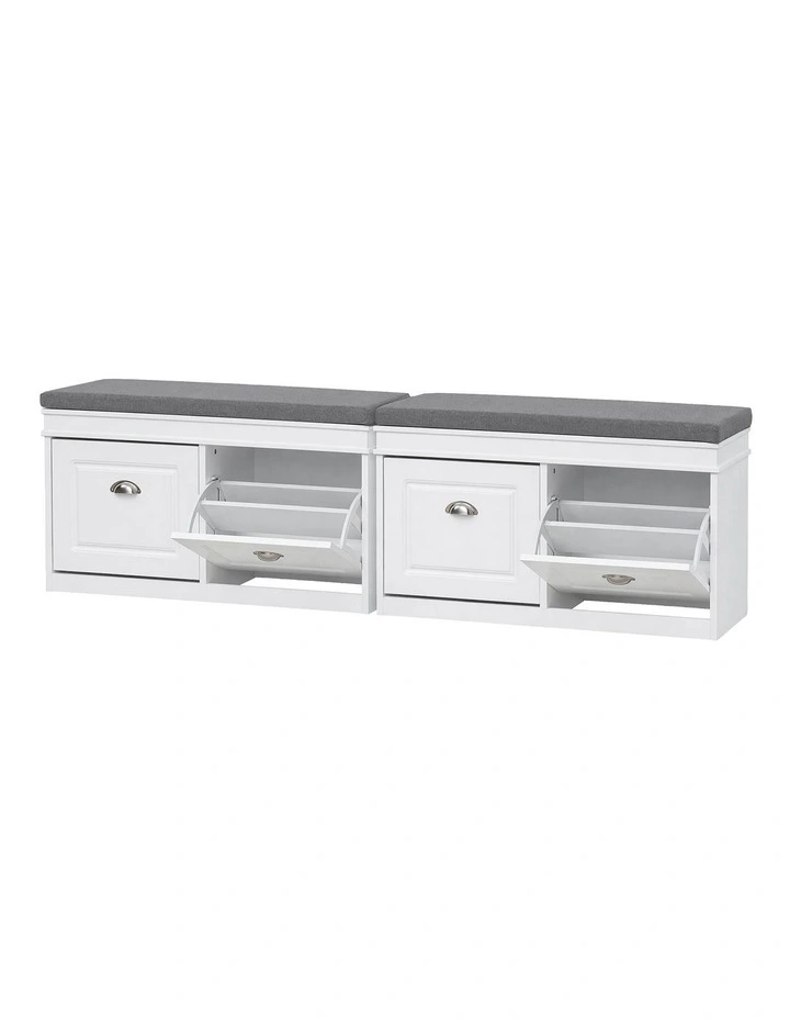 Artiss 2x Shoe Bench Set Flip Drawer White image 1