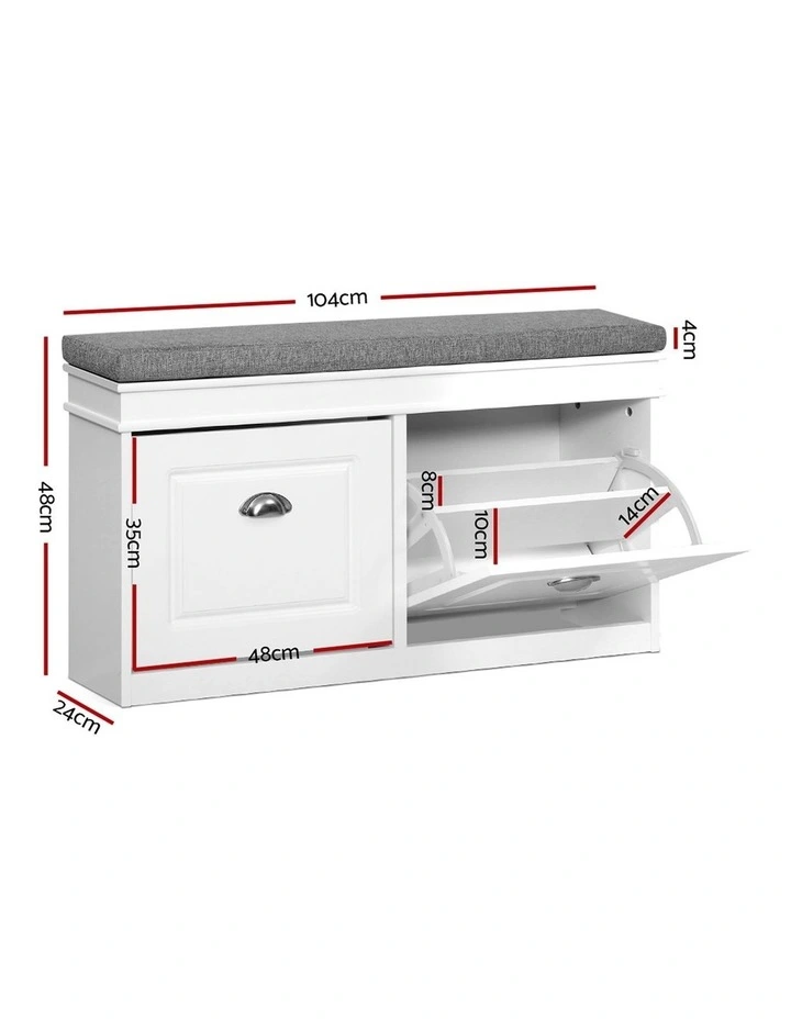 Artiss 2x Shoe Bench Set Flip Drawer White image 2