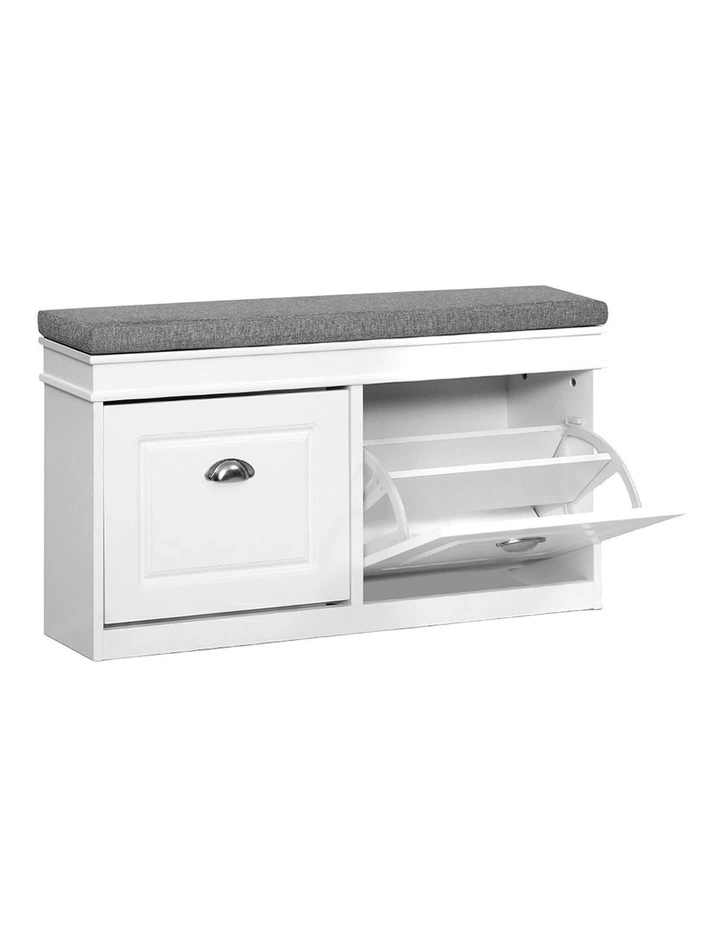 Artiss 2x Shoe Bench Set Flip Drawer White image 3