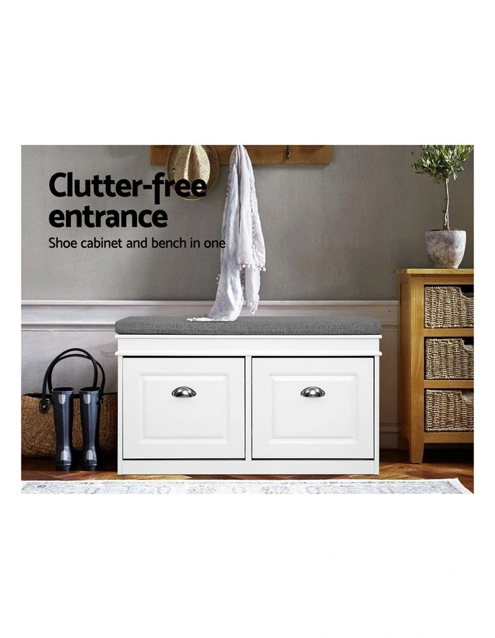 Artiss 2x Shoe Bench Set Flip Drawer White image 4