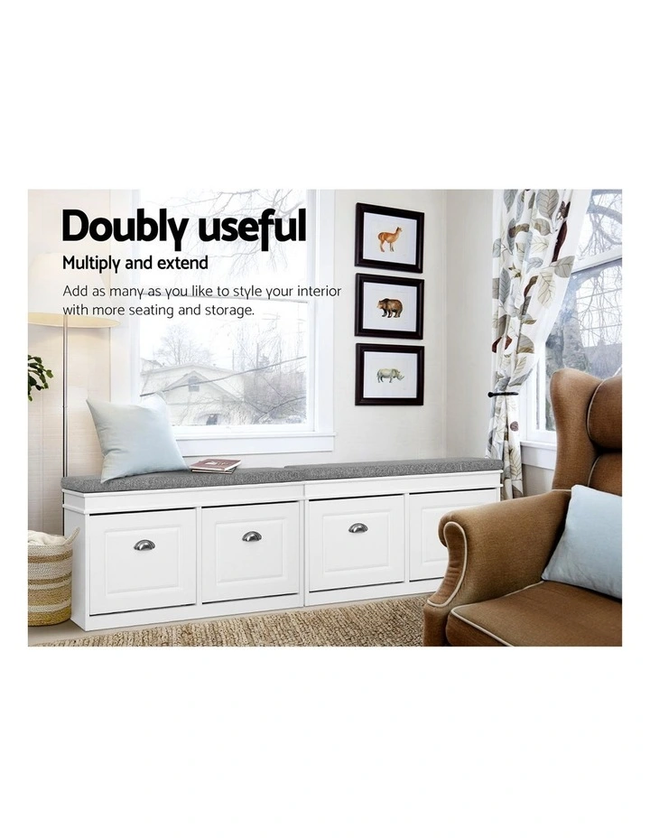 Artiss 2x Shoe Bench Set Flip Drawer White image 5