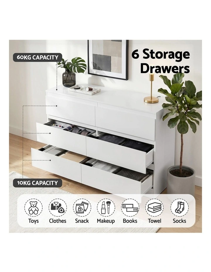 Artiss 6 Chest of Drawers Lowboy White image 4