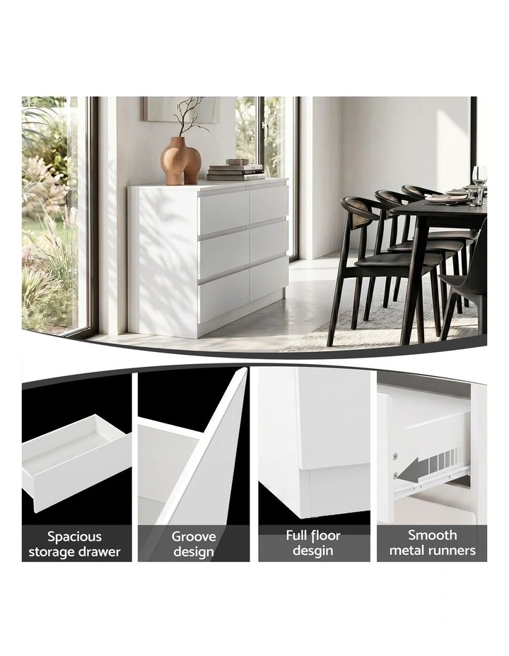 Artiss 6 Chest of Drawers Lowboy White image 6