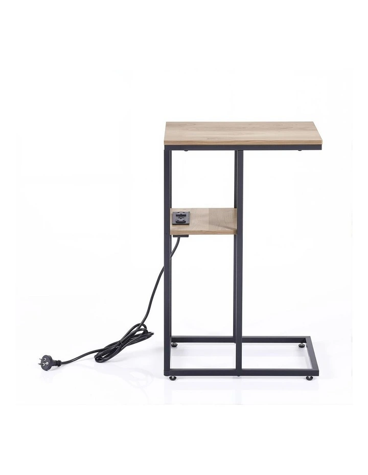 Artiss C-Shaped End Table Charging Station 2-Tier Side Coffee Table Bedside Wood image 3