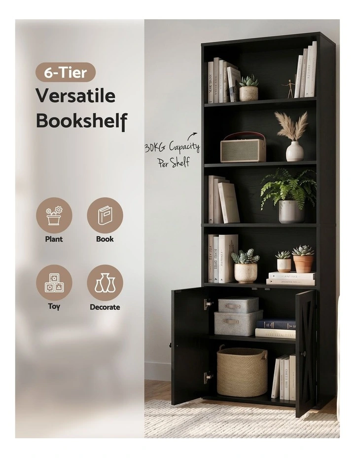 Artiss 6-Tier Bookshelf Display Cabinet Storage Black image 4
