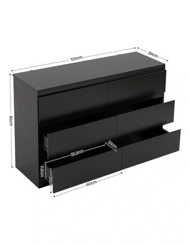 Artiss 6 Chest of Drawers Lowboy Black image 2