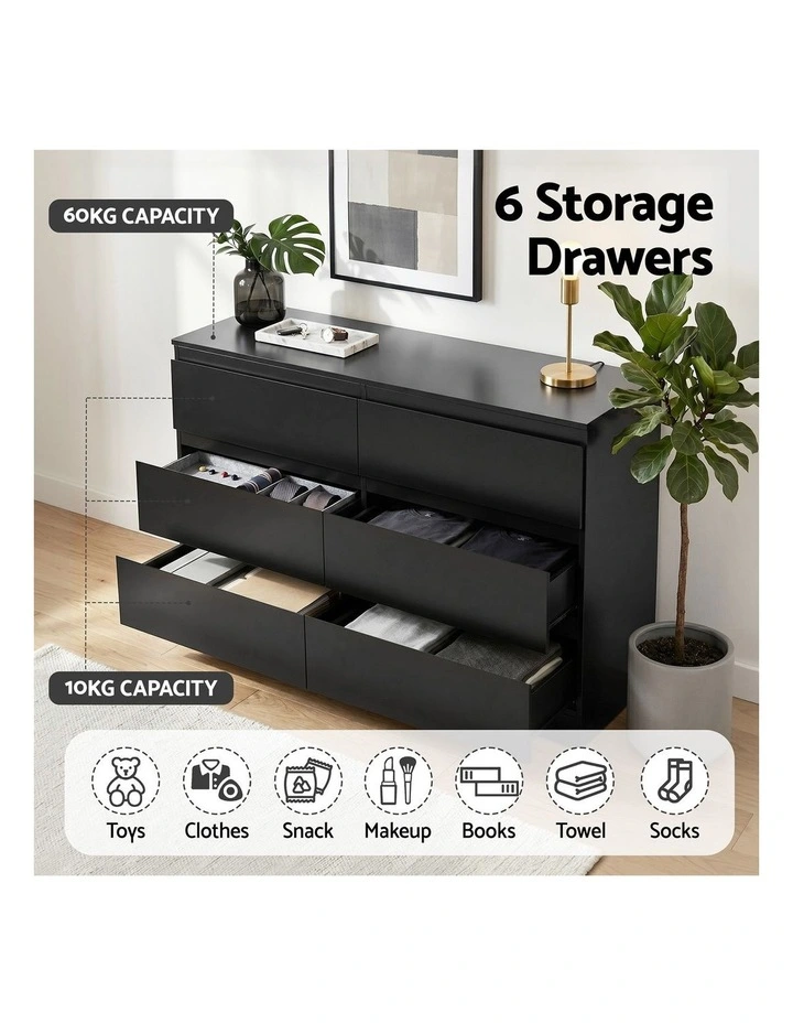 Artiss 6 Chest of Drawers Lowboy Black image 4