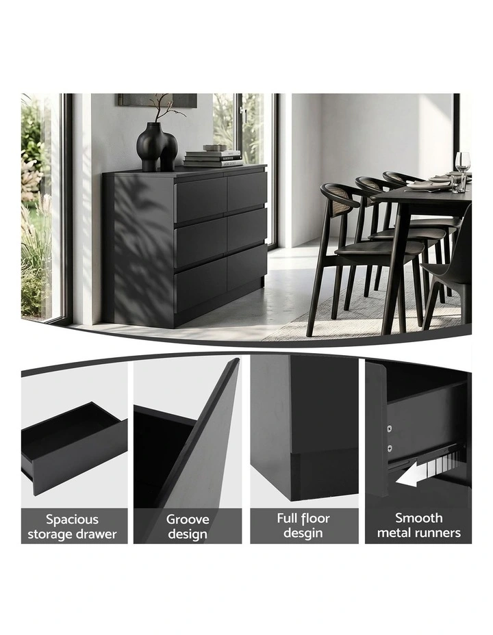 Artiss 6 Chest of Drawers Lowboy Black image 6